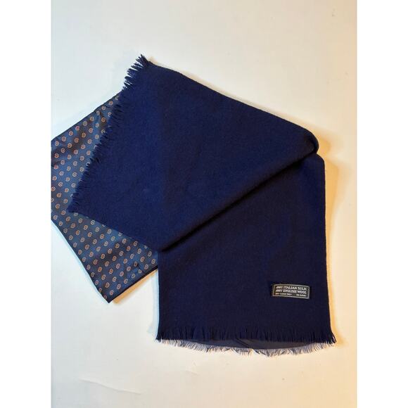 CHRISTIAN DIOR Vintage Navy Paisley Scarf, Dbl Sided Italian Silk & English Wool - Picture 2 of 5